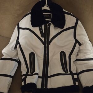 Men's White and Black Faux Shearling Jacket
